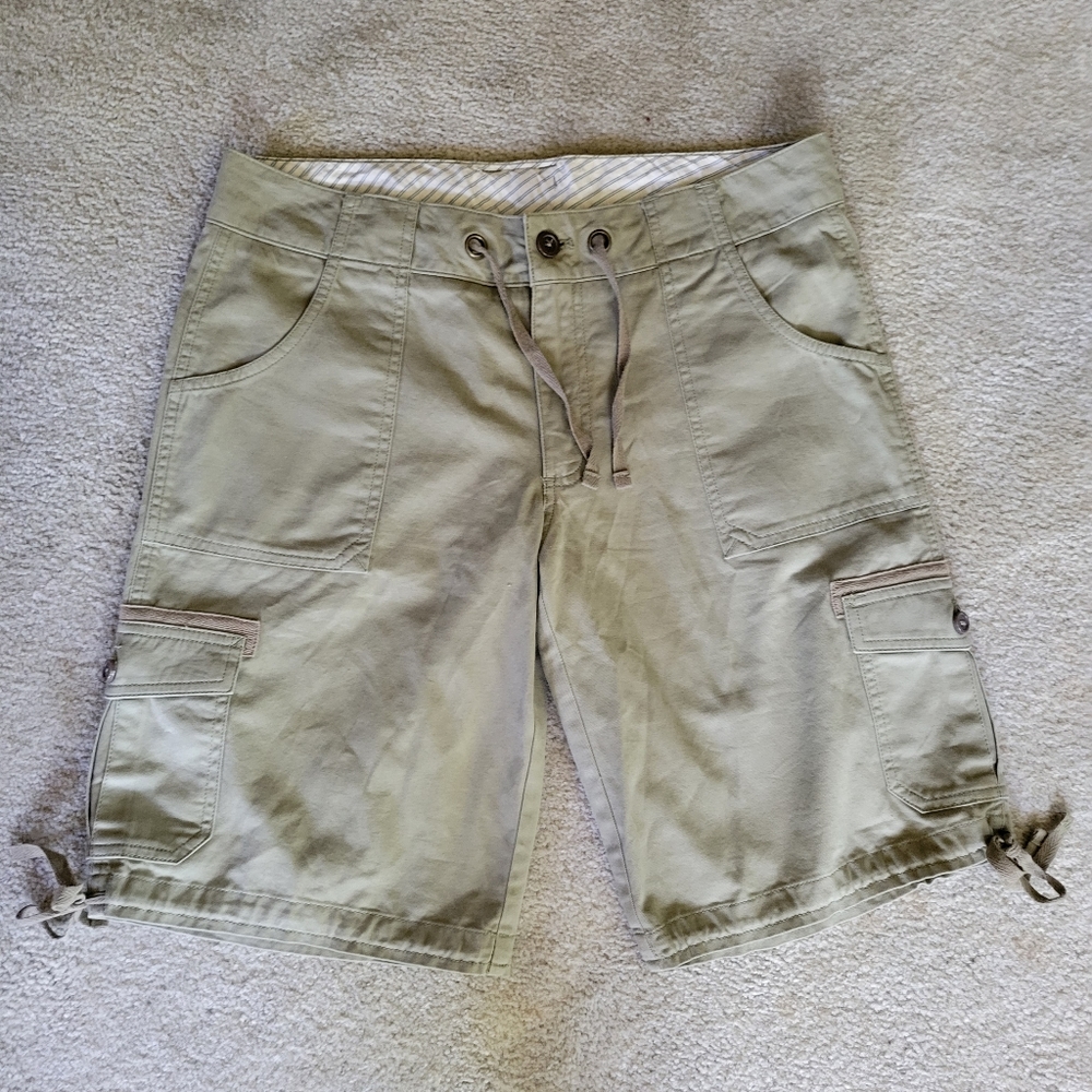 Carhartt Tan Women's Cargo Shorts with drawstring tie.